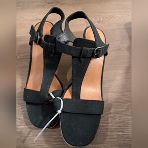 Lucky Brand Black Espadrille Wedge Sandal, Size 11